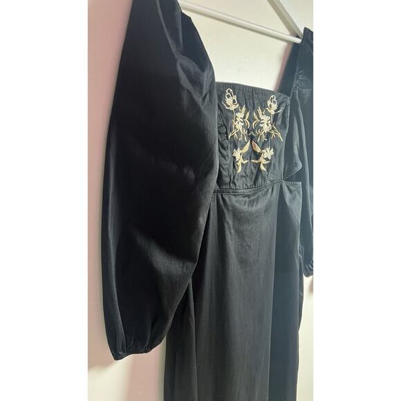 Anthropologie Especia Wallis Black Embroidered Boho Event Maxi Stretch Dress M - Picture 7 of 16